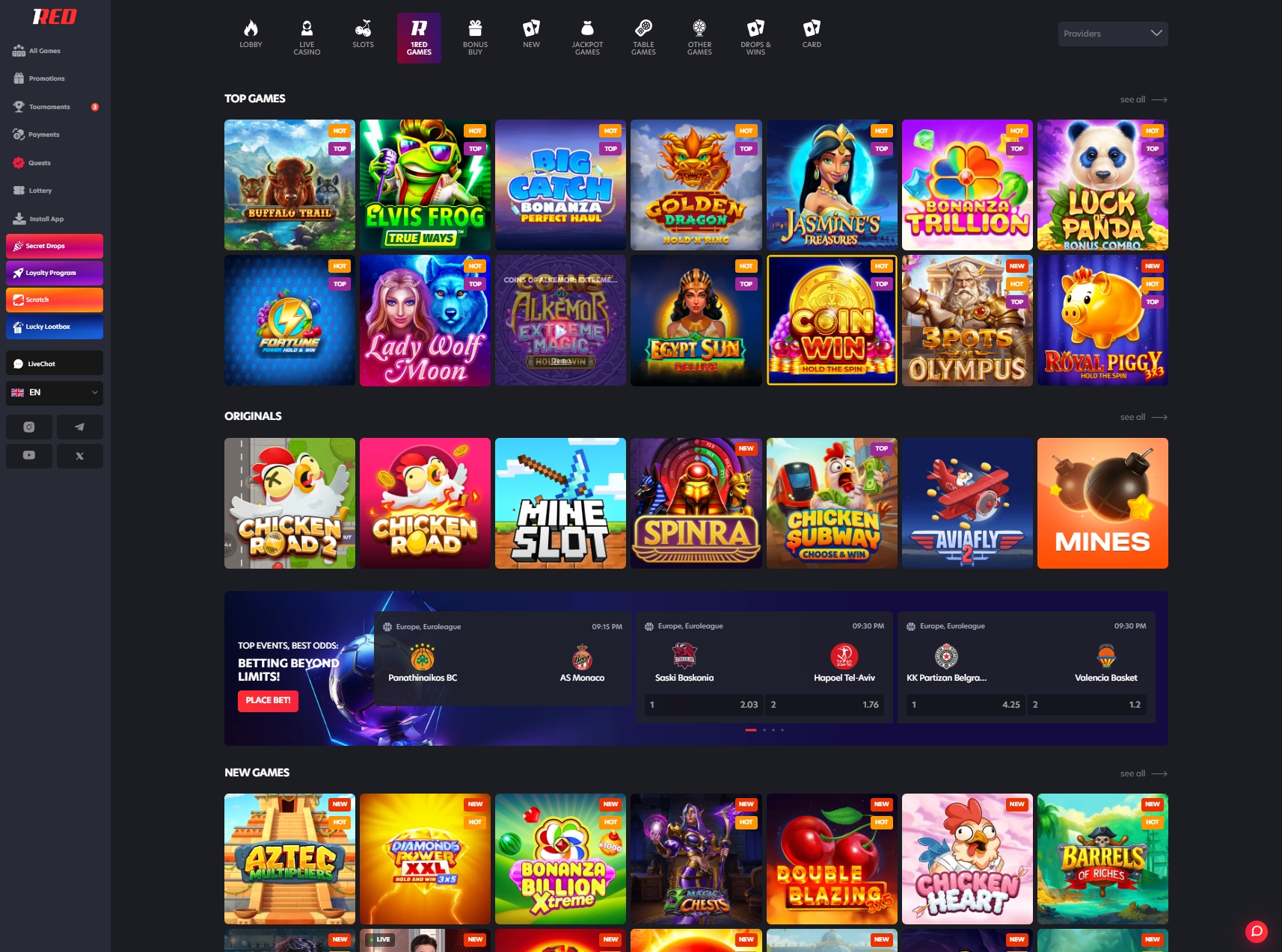 slots at 1Red casino